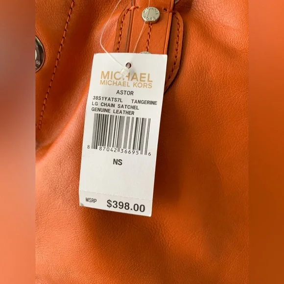 LOW START Michael Kors NWT $398.00 Retail Astor Large Chain Tangerine Satchel - Picture 4 of 9